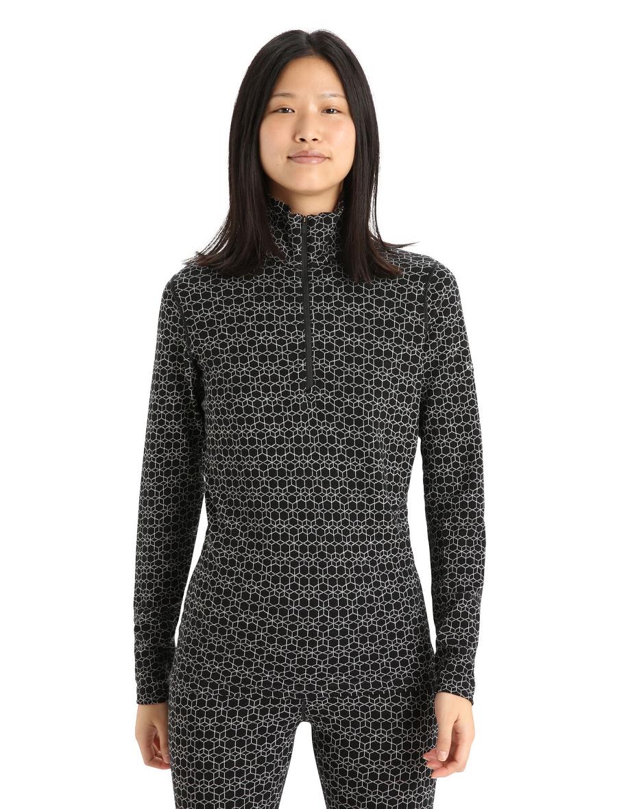 Base Layers Icebreaker Merino 250 Vertex Long Sleeve Half Zip Alpine Geo Femme Noir Blanche | FR 1838GSOL